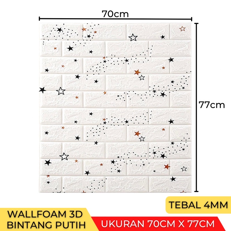 Wallpaper Stiker Dinding 3D Foam Batu Bata Brick 70 x 77cm-Bata Bintang Putih