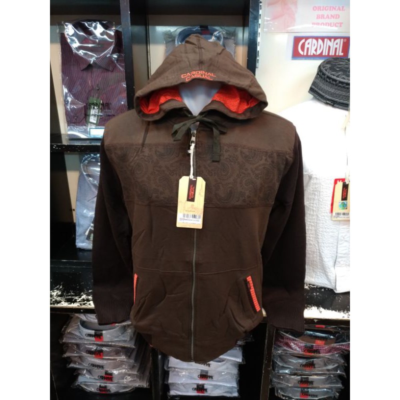 CARDINAL Original Mens Hoodie Jacket Zipper Jumper Pria Coklat EAVAR41