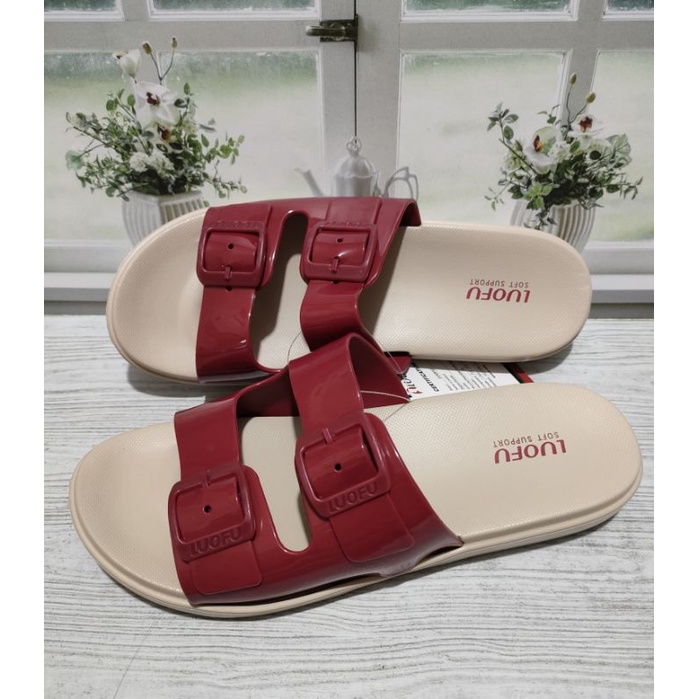 SANDAL WANITA IMPORT LUOFU BAN DUA GESPER NEW E7188 Sendal karet perempuan terbaru nyaman sendal jelly wanita kekinian