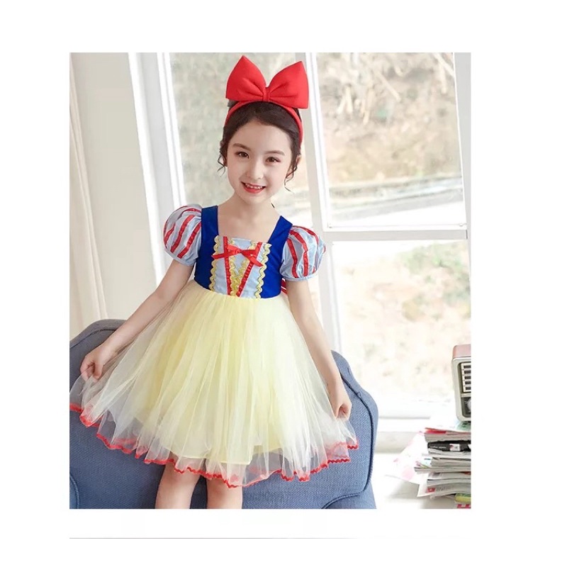 Dress Princess Anak Free Bando Merah Cantik Dress Anak Snow White Kostum Anak Perempuan Kostum Princess Snow White Dress Terusan Anak Lucu