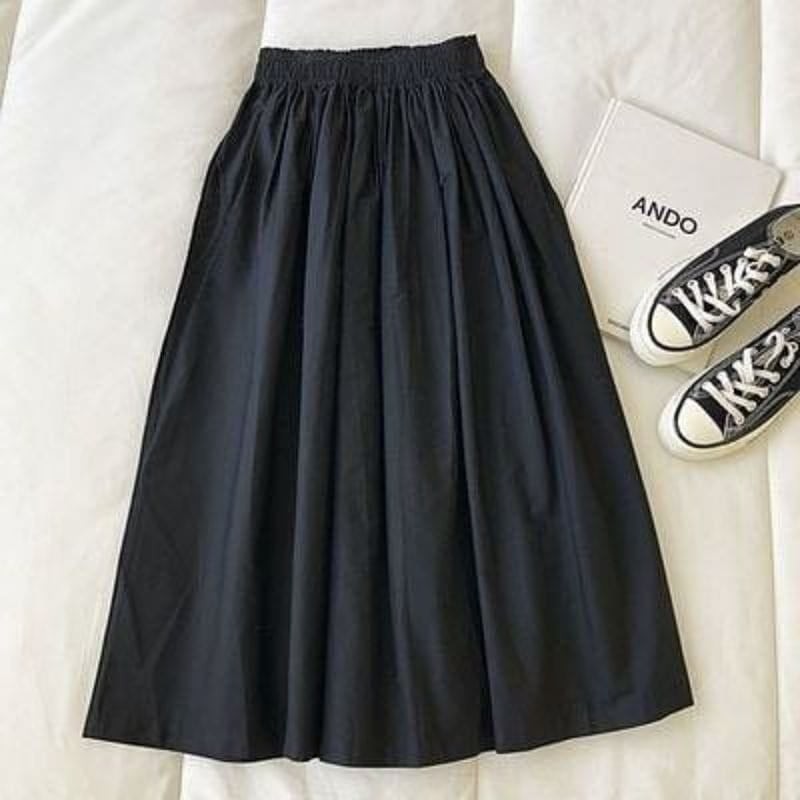 ROK JACKLYN SKIRT HS KATUN LINEN PINGGANG KARET Rok Wanita Terbaru 2023 Rok Katun Skirt Panjang 64 cm Korean Style Rok Motif Kotak Rok Panjang Kekinian Rok Polos Rok Rample BEST SELLER Ready Stok Putih Hitam Navy Moka