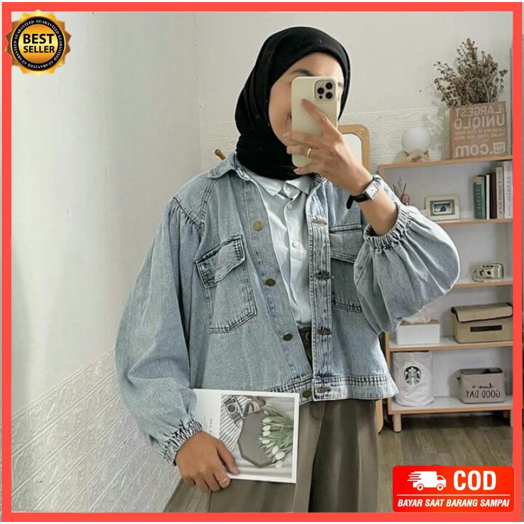 Jaket Jeans Wanita Oversize Balon Sandwash Jihan