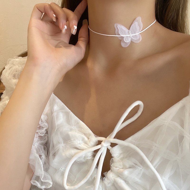 Kalung Choker Lace Aksen Pita Simple Unik Ala Korea / Jepang Untuk Wanita