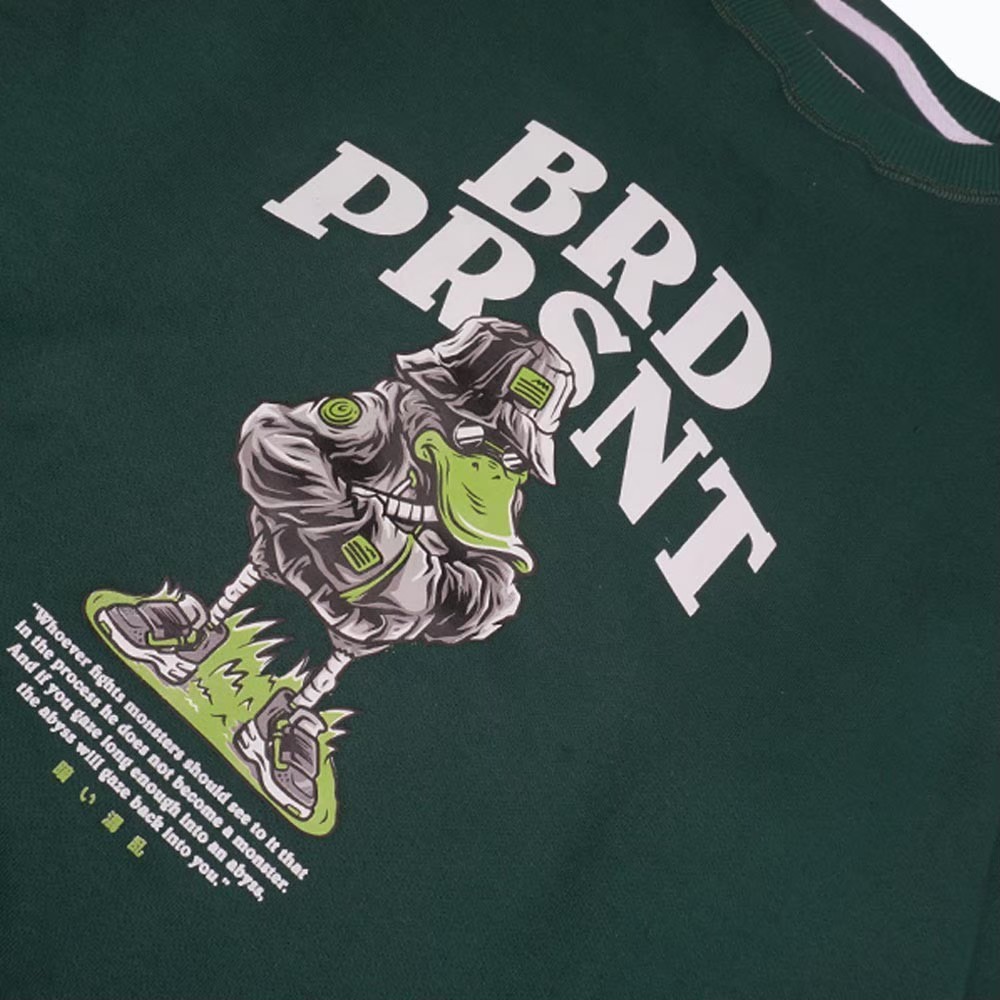 BRAD PRESENT ORIGINAL Sweater Crewneck Sweatshirt cowok warna green with duck series art seri D10093