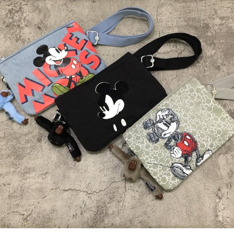 Tas Kipling May Disney's 90 Years Of Mickey Mouse 2in1 Crossbody Pouch Cewek Anak Hitam Biru Abu ORI