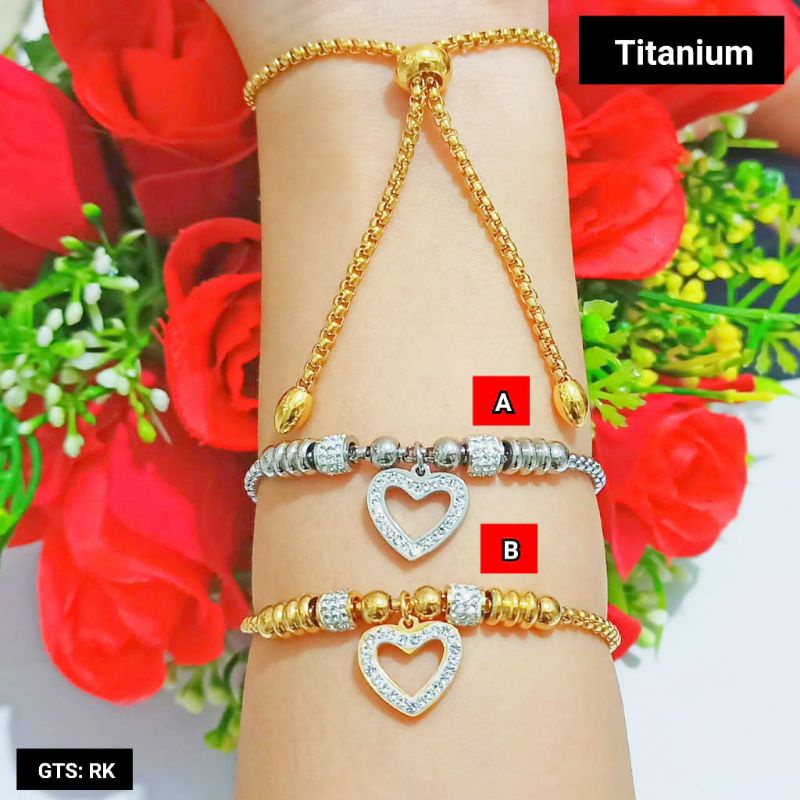 *COD* Gelang Serut TITANIUM Juntai  Gold&amp;Silver permata zircon TIDAK LUNTUR, TIDAK BERKARAT