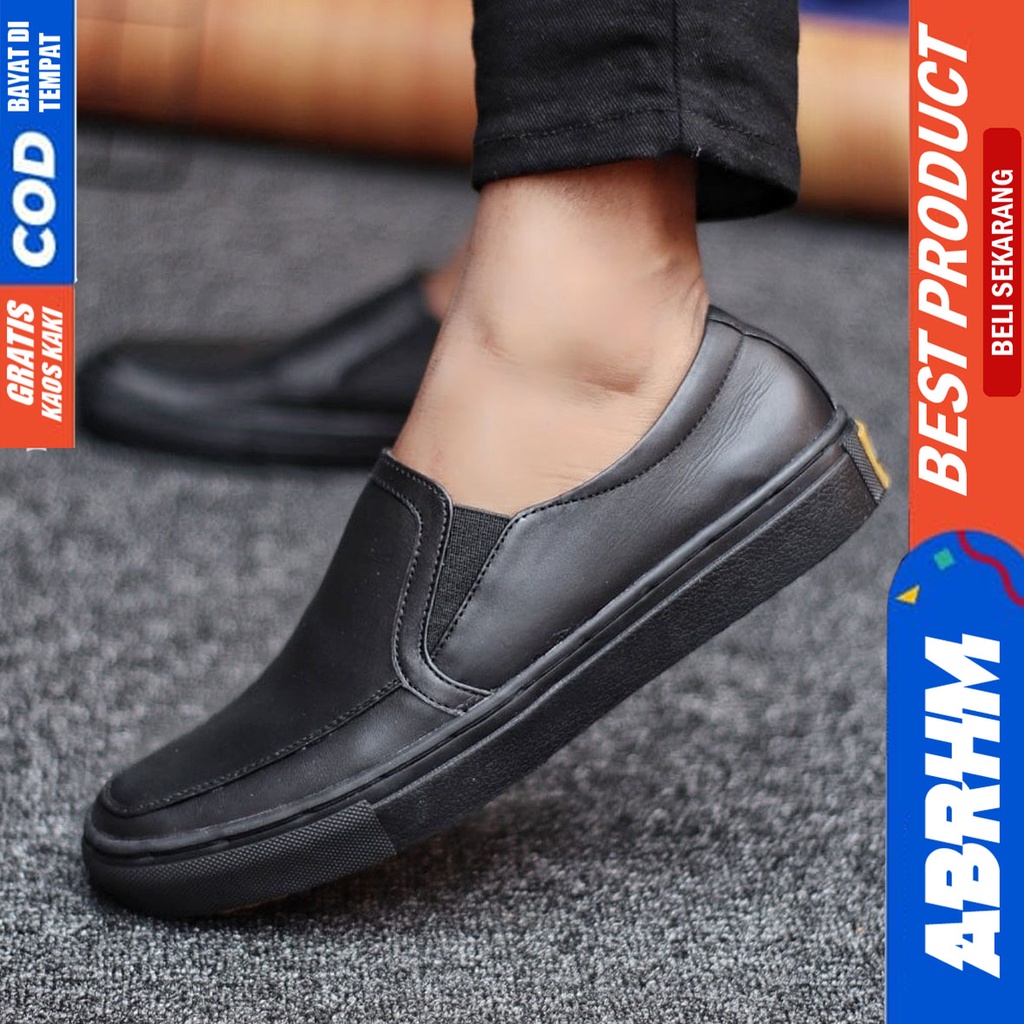 Abrhm Manji - Sepatu Slip On Pria Casual Kulit Asli