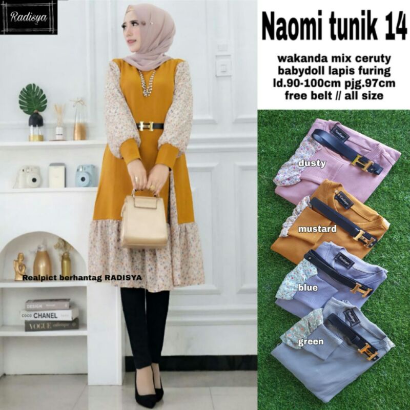 NAOMI TUNIK 14 BY RADISYA||WAKANDA MIX CERUTY BABYDOLL LD 90-100 PJ 97 Free BELT