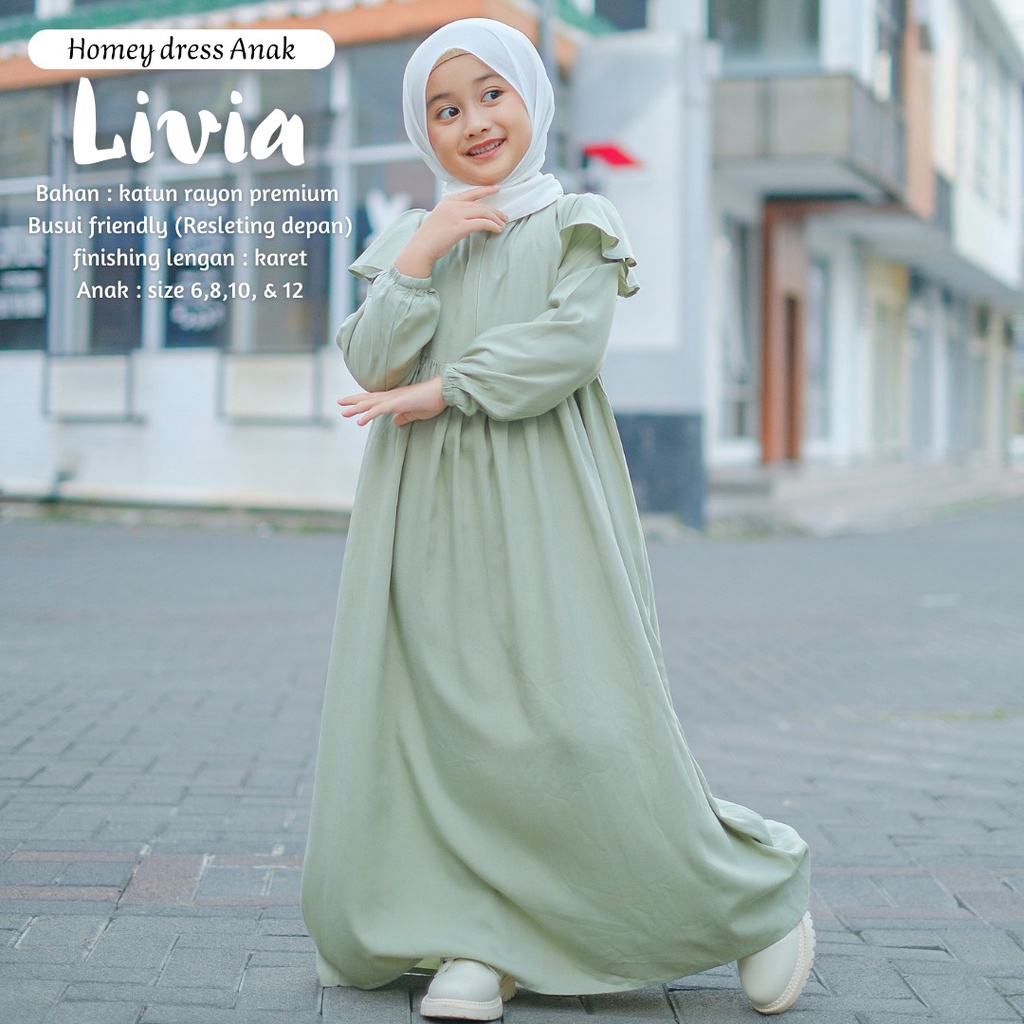 Gamis Anak Perempuan Umur 4 sd 12 tahun_Homey Dress Livia Kids_Gamis Anak Bahan Rayon_Pakaian Muslim Anak Perempuan