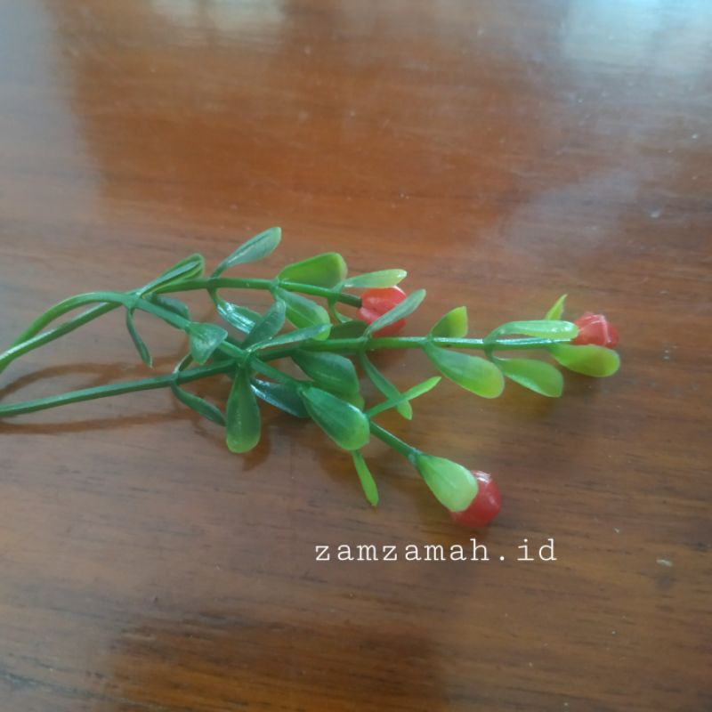 Bunga plastik daun tangkai hiasan mahar-Merah