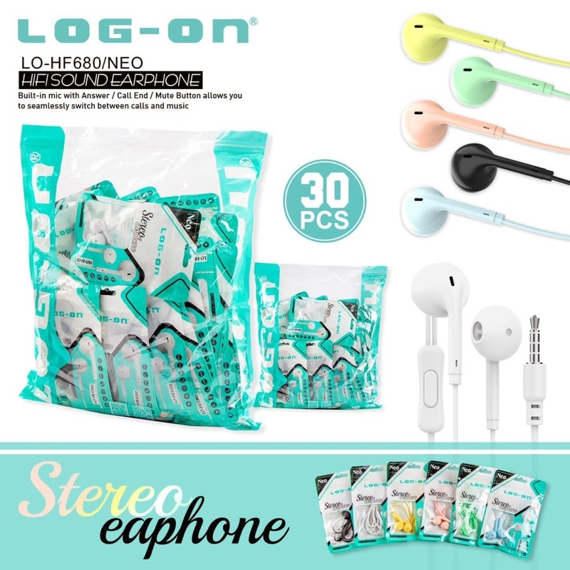 PER 1PCS LOG ON HANDSFREE NEO MACARON LO-HF680 HEADSET HIFI SOUND EARPHONE (BER GARANSI RESMI)