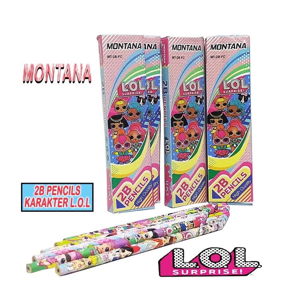 Pensil Montana 1 Box isi 12 Pcs Karakter LOL - LITTLE PONY - TAYO -AVENGERS Pencil kayu 2B