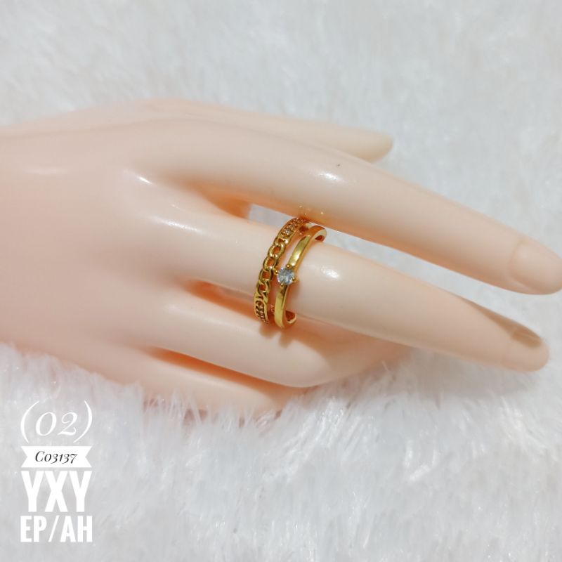 Cincin yaxiya Rhodium Zircon warna gold 18k C03137