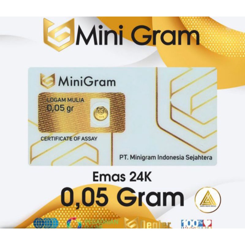 MiniGram Logam Mulia Emas Asli 24 Karat 0.05 Gram Bersertifikat