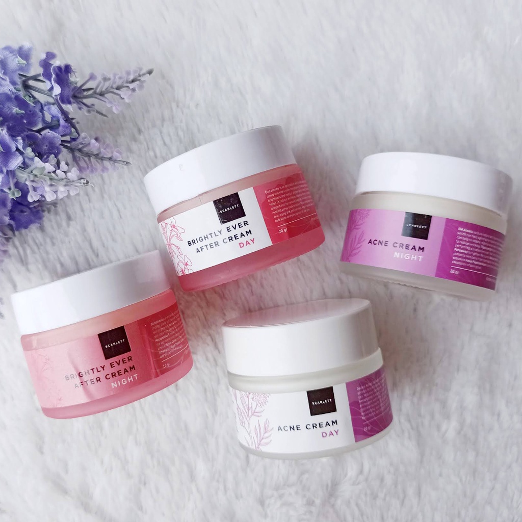 Scarlett Whitening Cream Day & Nigth, Acne And Brigthly / Krim Scarlett Siang Dan Malam