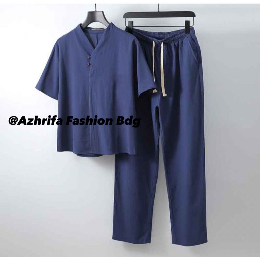 AZHRIFA FASHION-Setelan Baju Pria Simple Dewasa 2IN1 Bahan Katun Premium 5 Warna / TERLARIS / MODEL TERBARU 2021 /