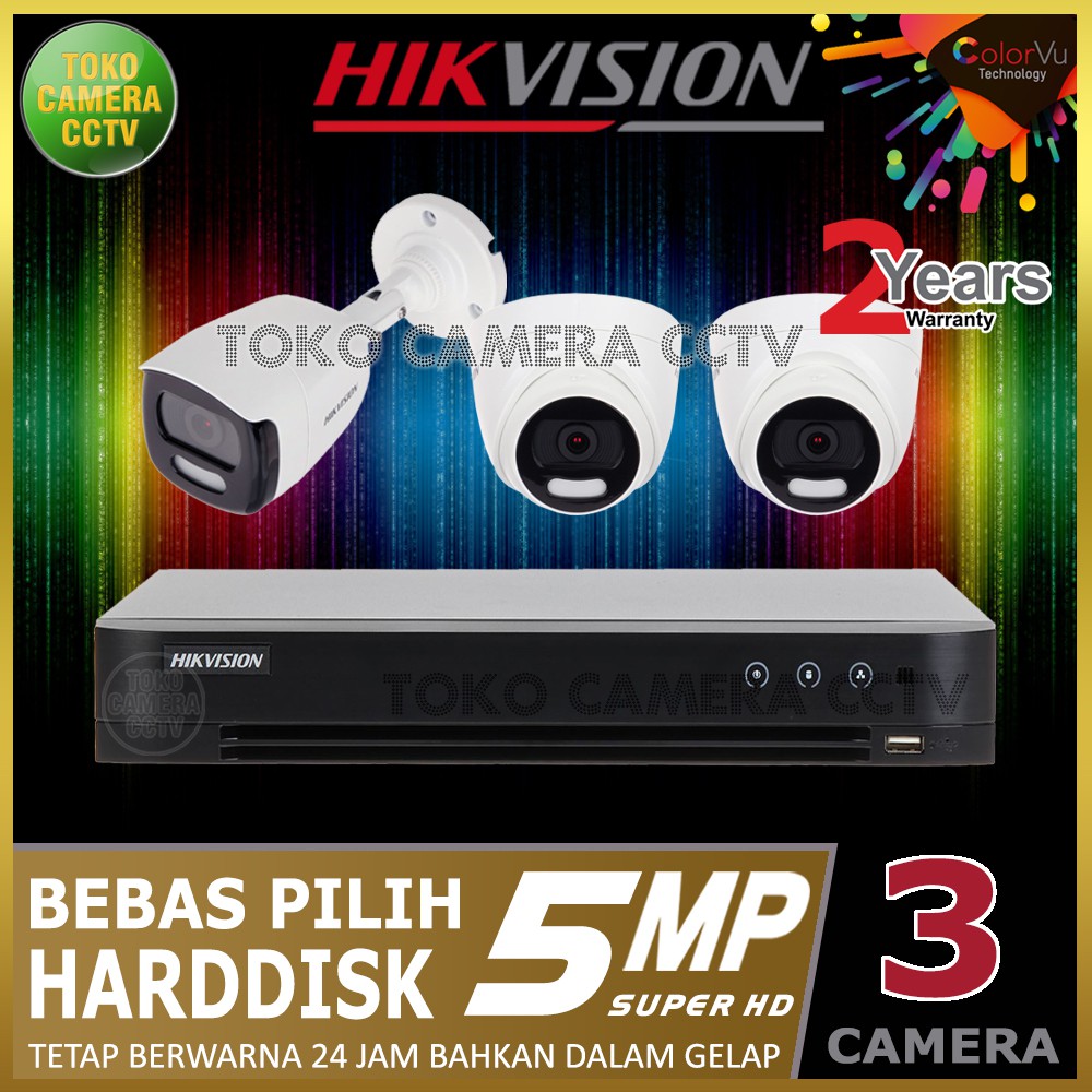 PAKET CCTV HIKVISION COLORVU 5MP 4 CHANNEL 3 KAMERA