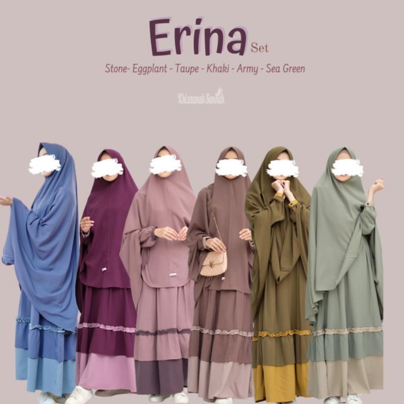 Gamis Syar'i Kombinasi Warna Set Erina bahan Ity Crepe