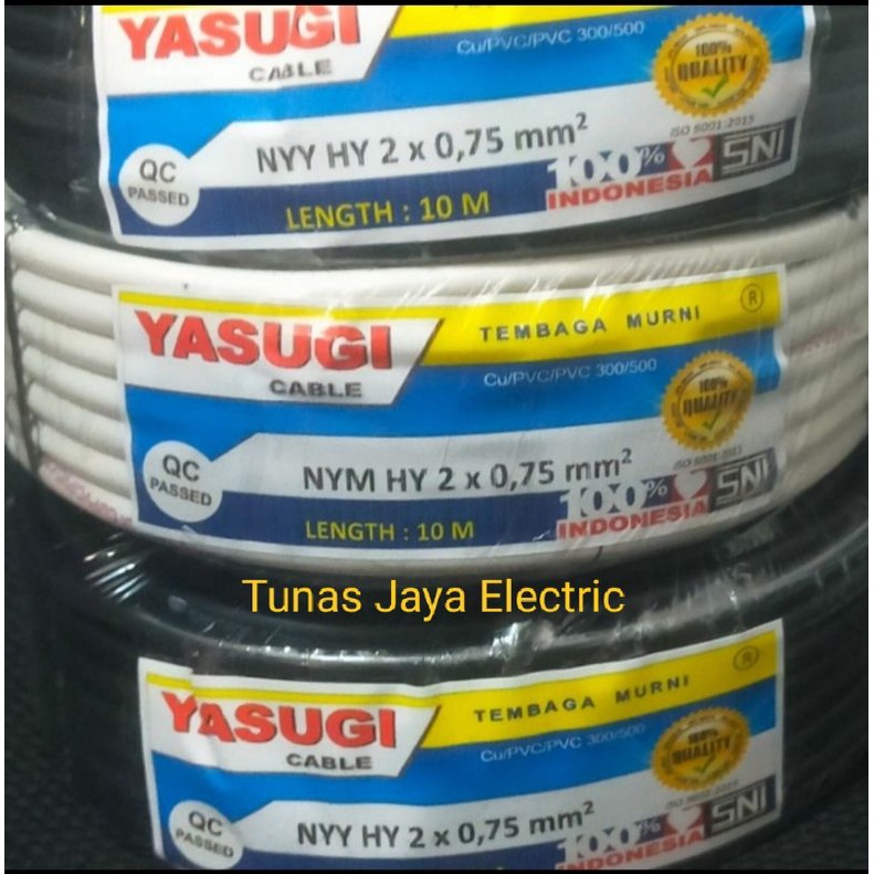 Kabel Serabut NYMHY / NYYHY 2x0,75mm @10M Tembaga Murni YASUGI (SNI)