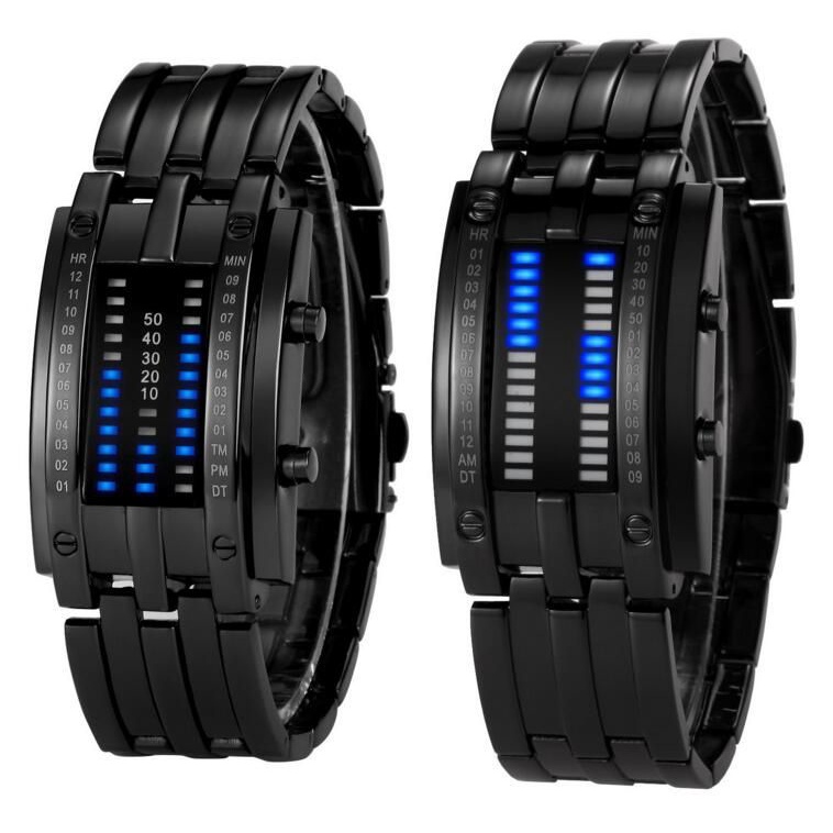 FNGEEN Jam Tangan Pria Digital Biner LED Ironman Fashion Keren Digital Bercahaya Stainless Steel Original Anti Air Watch