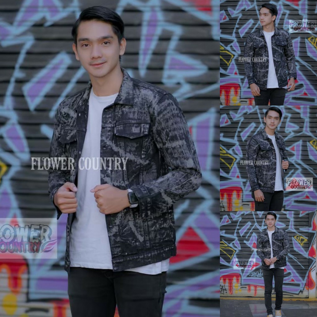 Jaket Levis Pria Wanita Jaket Levis Sandwash hitam Abstrak Pria Wanita