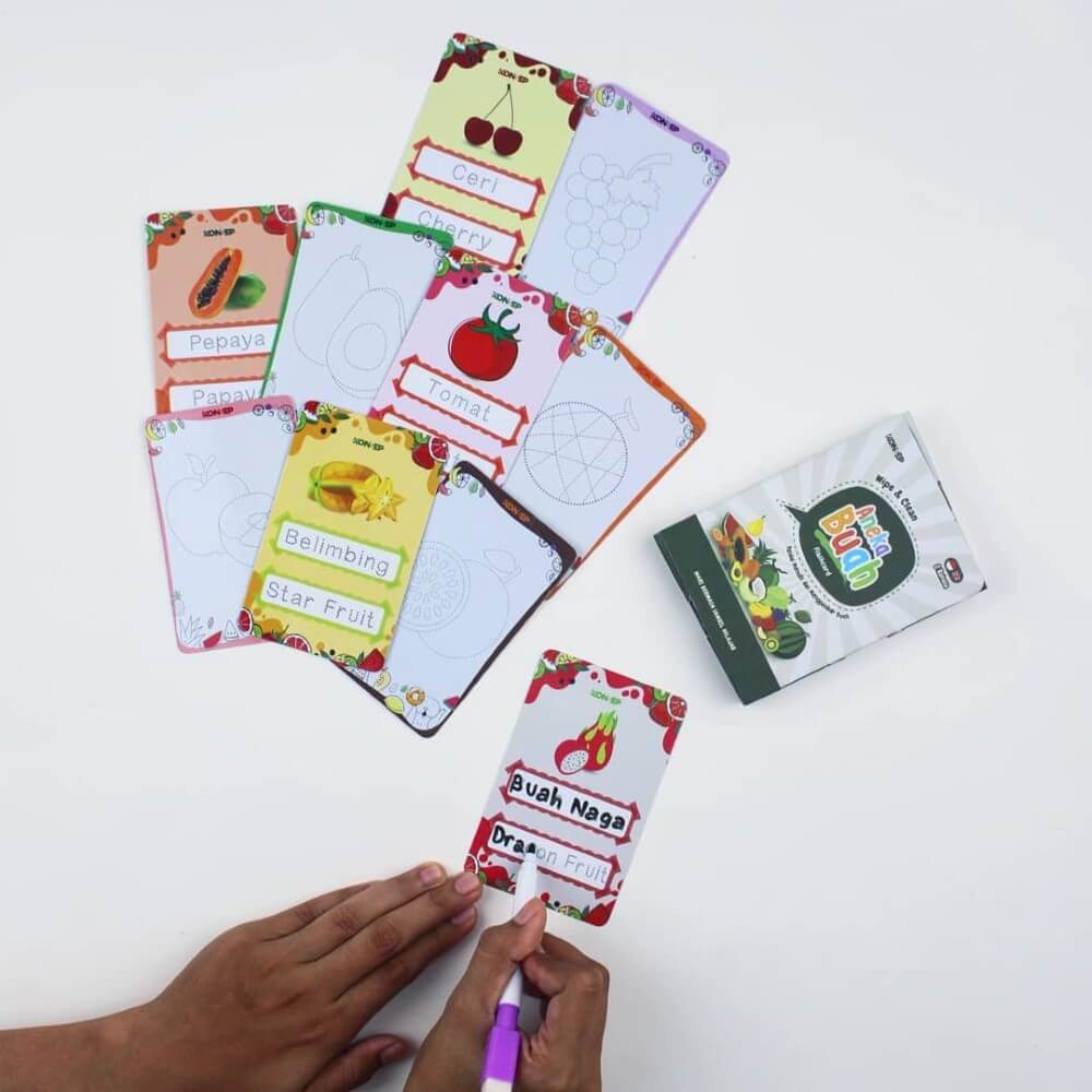 Flash Card Wipe &amp; Clean Aneka Buah - Kartu Edukasi Belajar Anak - Konsep Studio Original