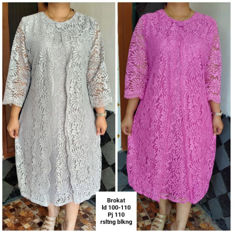 dress buka tutup sabiyan full brokat xl xxl lapis furing tangan 7/8