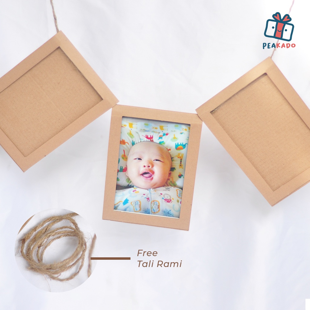 Bingkai Foto Pigura Kertas 4R Isi 5 Pajangan Gantungan Polaroid Dekorasi Karton Kraft Free Tali Rami
