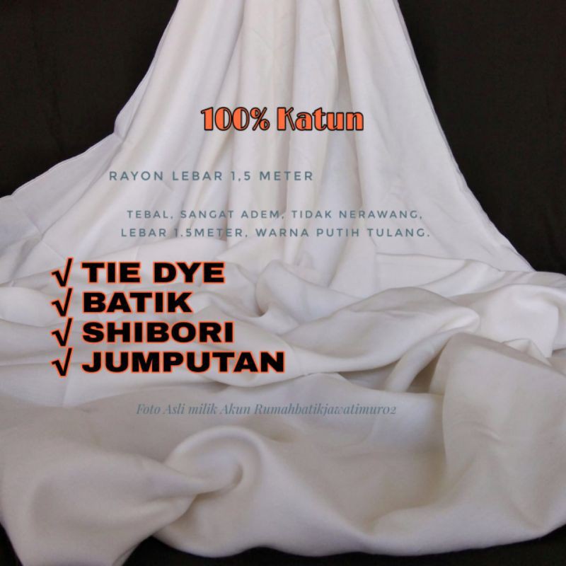 Kain Lebar 150cm Rayon Santung tebal halus harga per 0.5meter