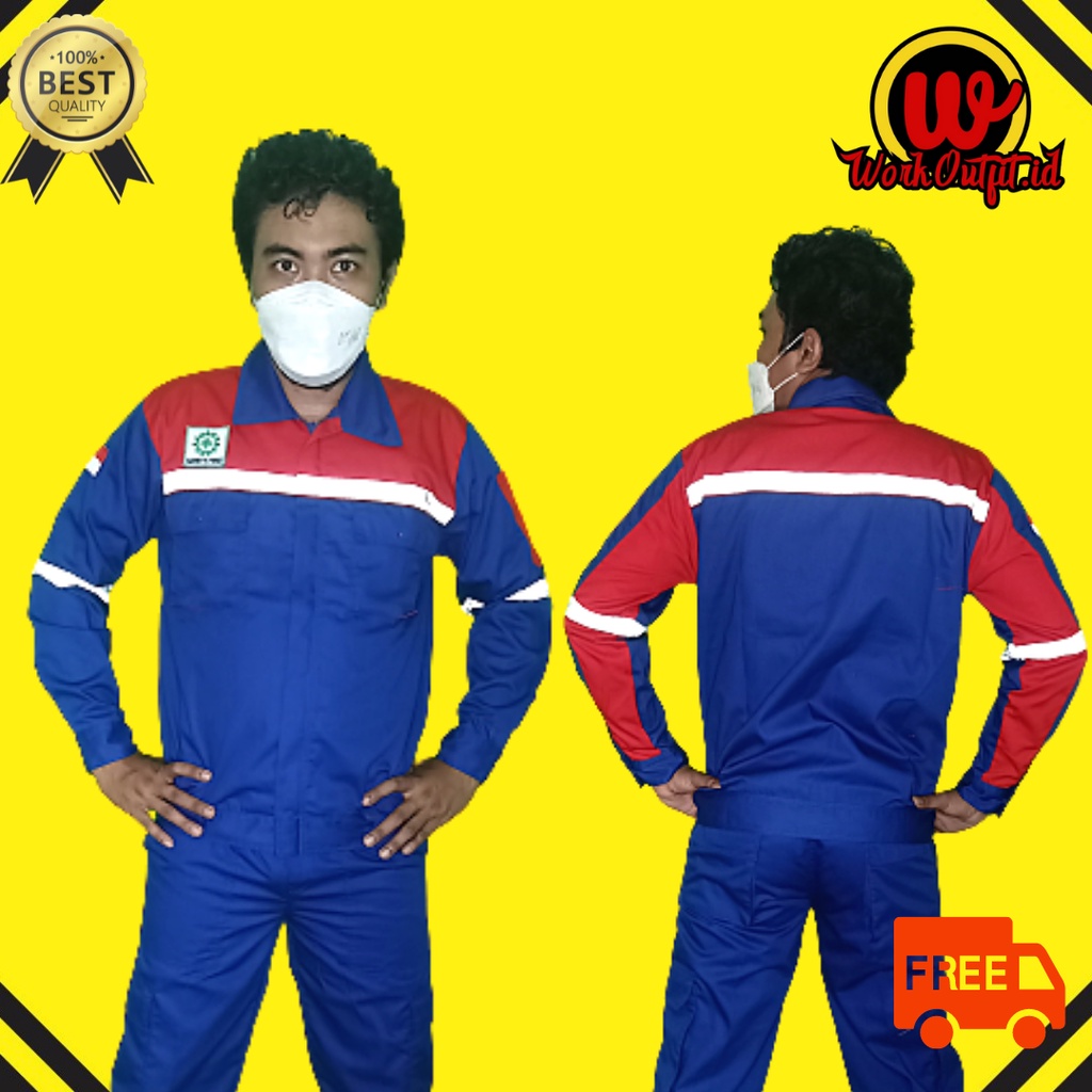 Baju Atasan Safety | Kemeja Wearpack Proyek Lengan Panjang | Merah - Biru Benhur