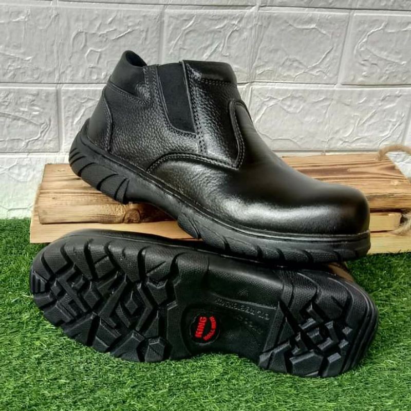 PROMO | COD... TERLARIS...BEST SELLER SEPATU SAFETY SLIP ON KING elastis KULIT  SAPI ASLI UJUNG BESI
