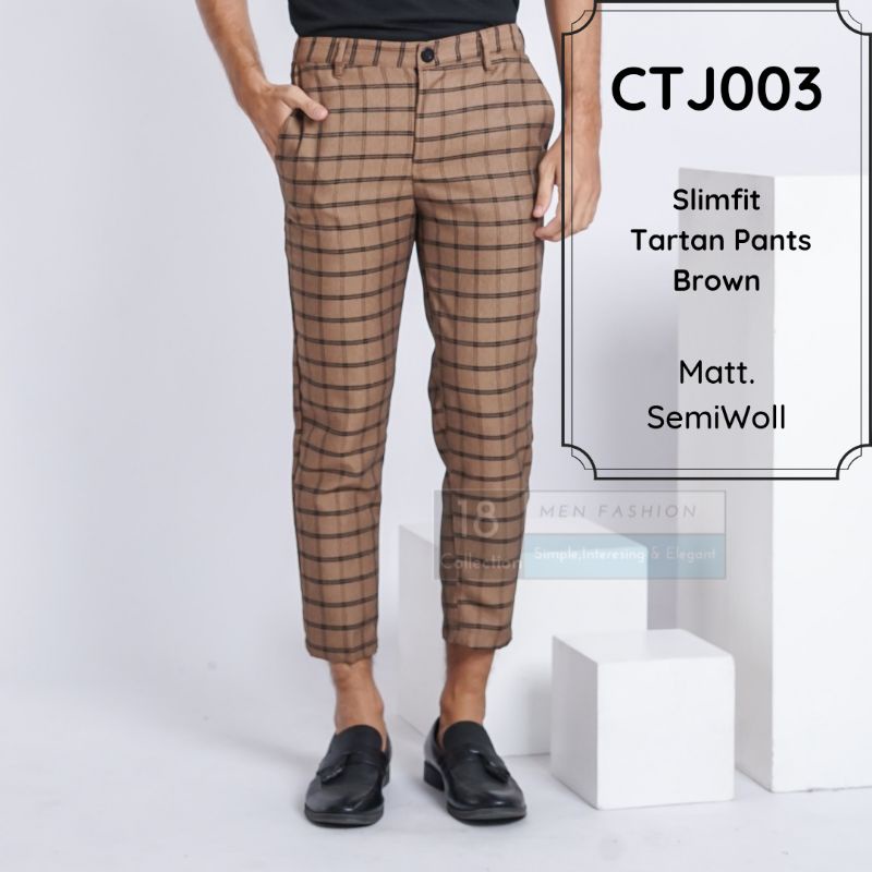 [BISA COD] Trousers Slim Fit Tartan / Chino Pria Motif Kotak / Celana Panjang Pria Kotak Simple