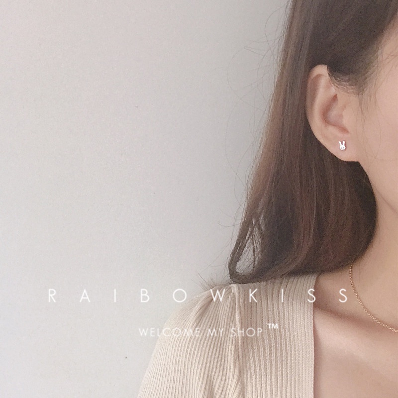 Anting Stud Bentuk Kepala Kelinci Mini Model Hollow Untuk Wanita