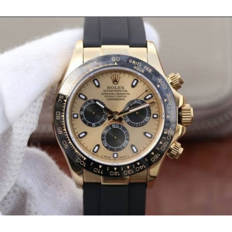 jam tangan Rolex Daytona Noob YG/Black Dial 904L best clone 1:1 original
