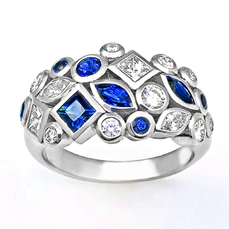 Fancyqube Aksesoris Perhiasan Cincin Wanita Warna Biru Untuk Pesta Pernikahan