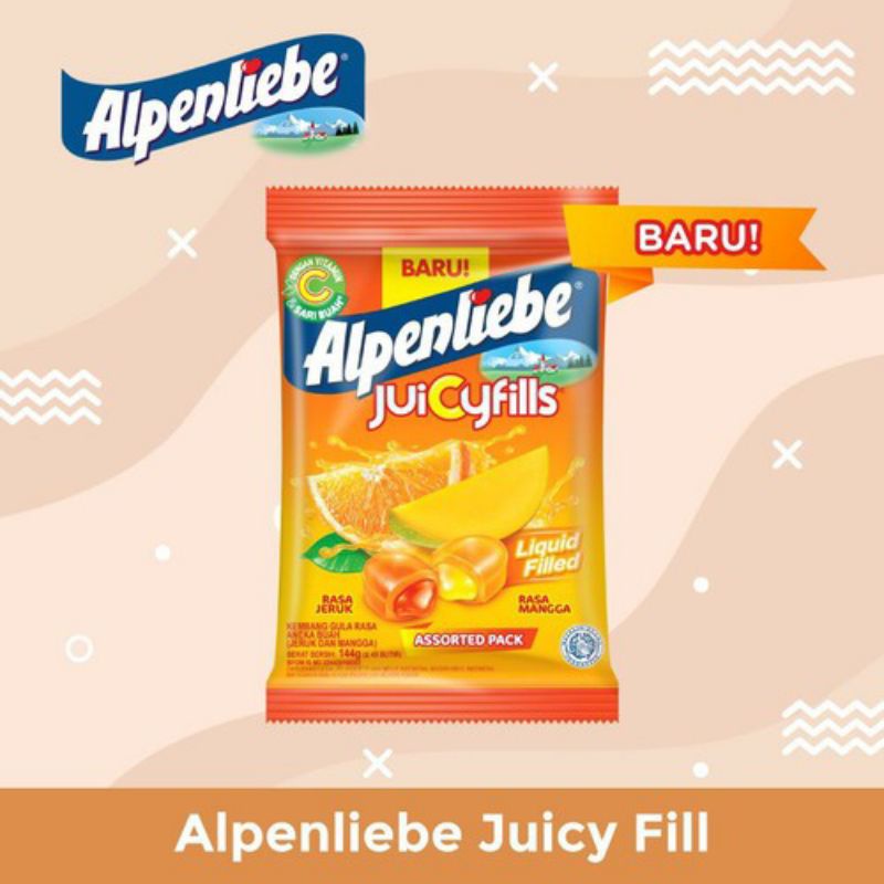 Alpenliebe juicyfills assorted pack  (isi 45 butir) permen buah enak dan murah