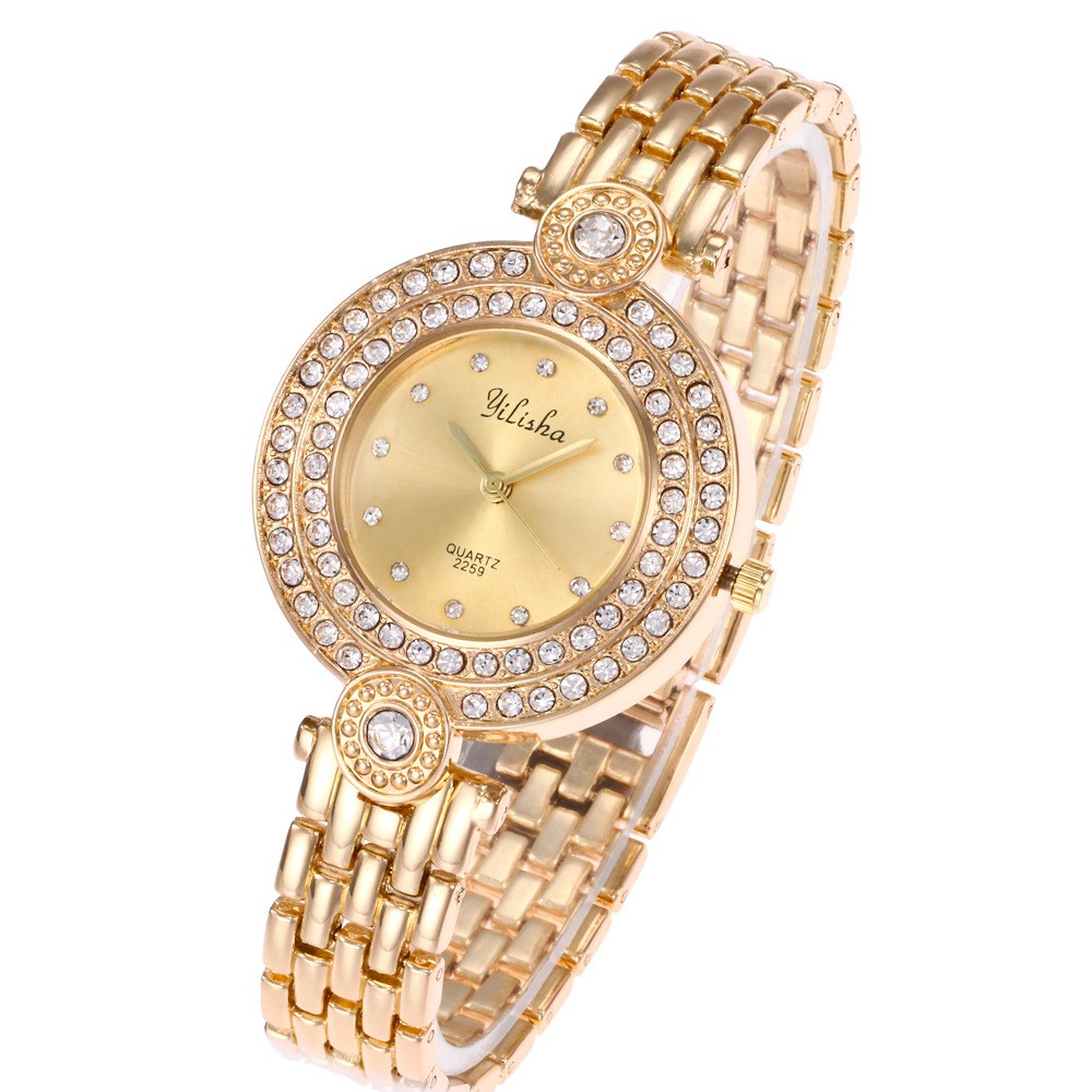 JAM TANGAN WANITA ORIGINAL PESTA MEWAH MURAH GOLD DIAMOND LICA JAM038G1 EMAS PREMIUM PARIS ANTI AIR
