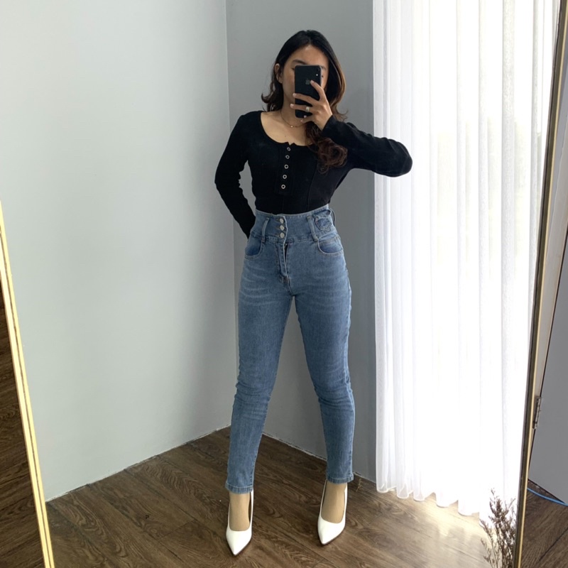 [LUXE.DLABEL]-D42 Skinny jeans | Highwaist Skinny Jeans Celana panjang wanita jeans karet import premium