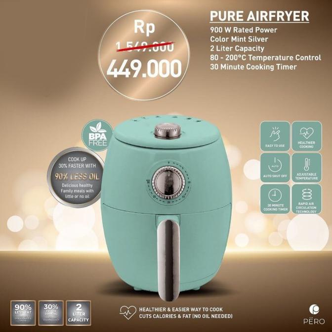PERO Air Fryer 2L With Knob Handle stok melimpah