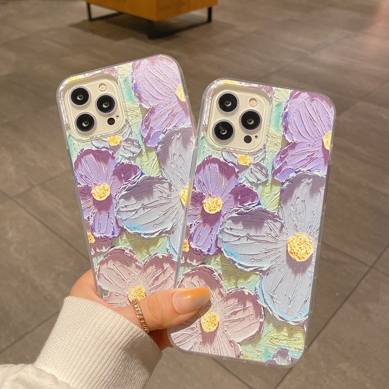 Unique Oil painting purple flowers Silicone Case VIVO Y21S Y21A Y21E Y21G Y50 Y30i Y20S Y20i Y12S Y93 Y91C Y95 V9 S1 V20 V15 Pro V11i V20SE V21 Y19 Y15S Bumper Protect Cover Casing