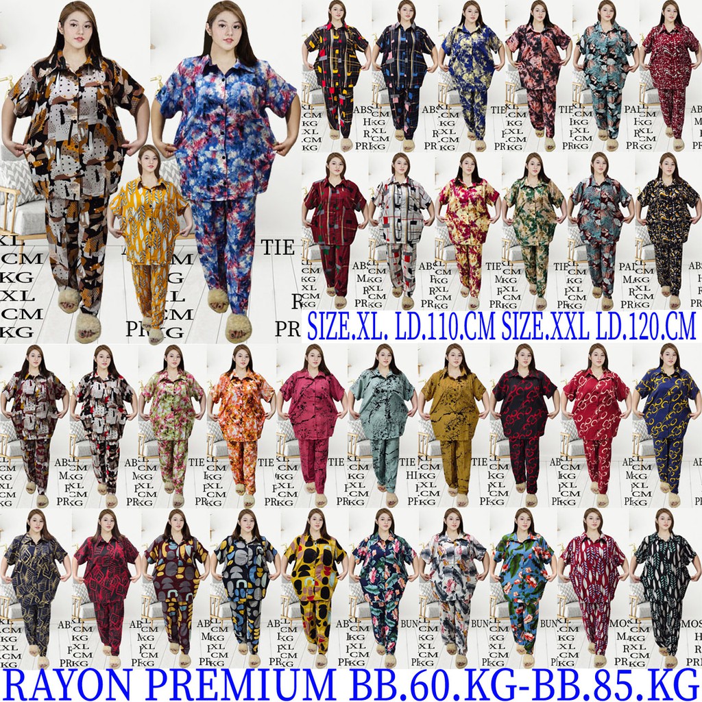 ISANNY PIYAMA CP SIZE.XL,XXL RAYON PREMIUM / TIE DIE / BUNGA / READY STOK