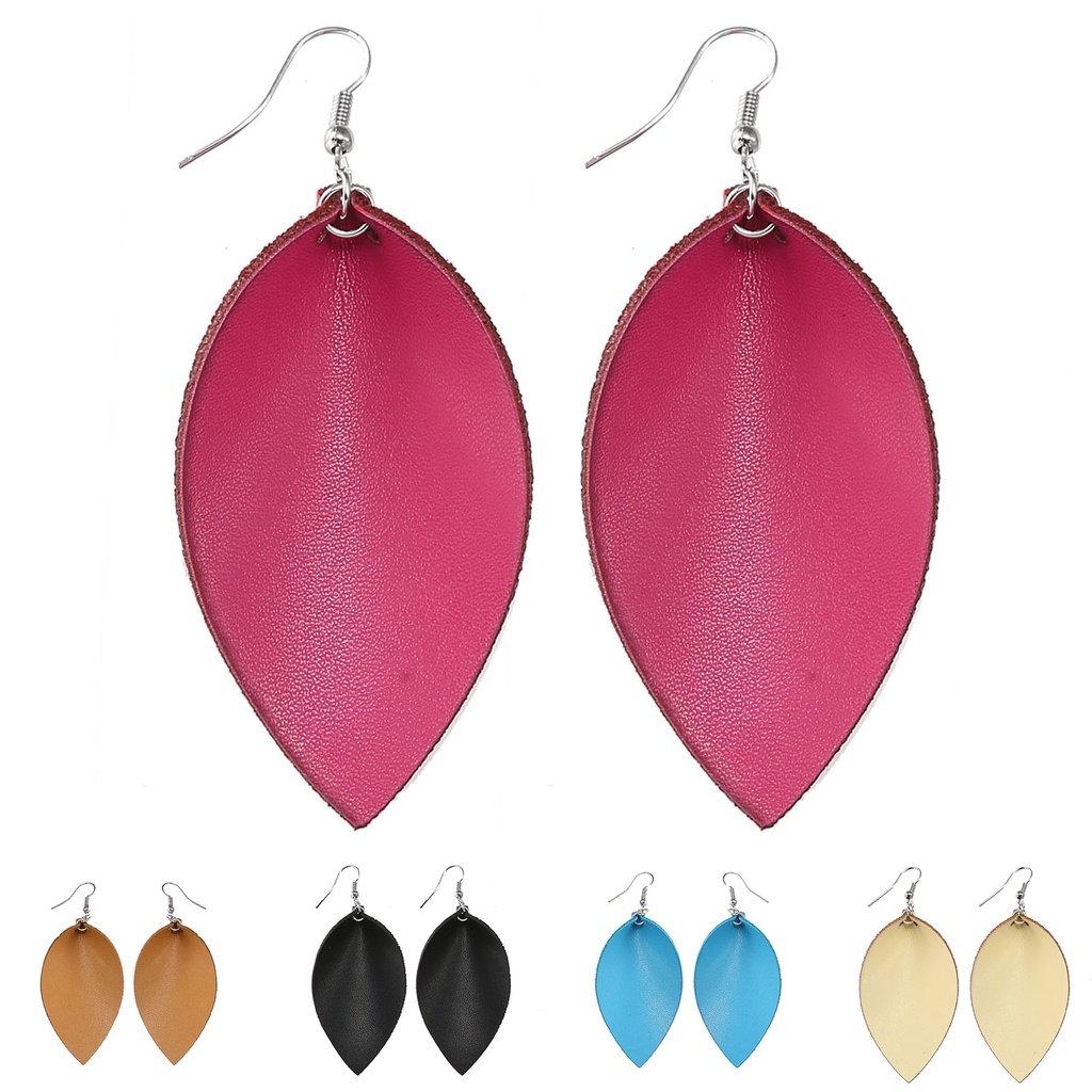 Hu Hu Hu Hu Hu Alat Bantu Pasang Kacamata♡ 1 Pasang Anting Kait Gantung Bentuk Daun Bahan Kulit Imitasi Gaya Etnik Untuk Pernikahan