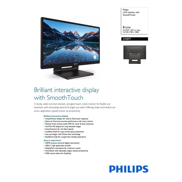 Philips 242B9T/70 23.8&quot; Touch Screen - LED Philips 242B9T-Monitor LED Philips