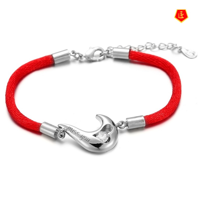 [Ready Stock]Hollow Diamond Red Rope Couple Bracelet