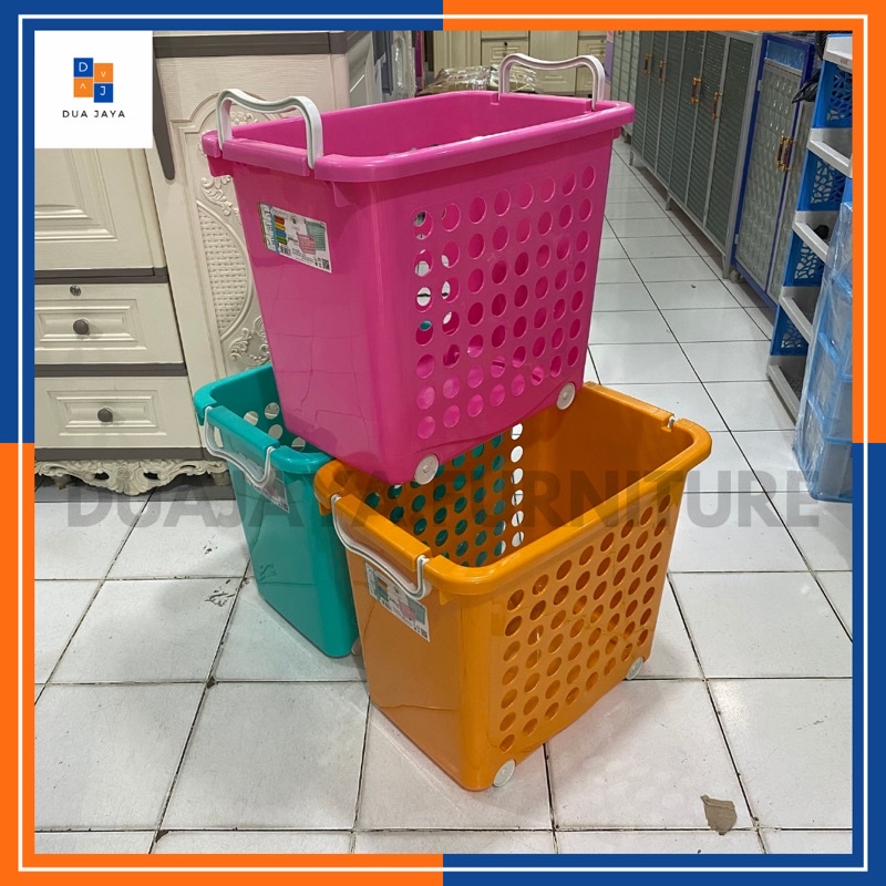 Keranjang Pakaian Green Leaf / Keranjang Baju Dengan Roda / Keranjang Laundry Basket / Wheels / Kera