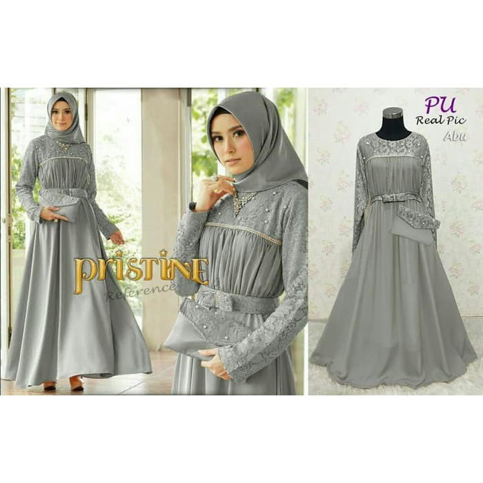 NISSA SABYAN  BAJU GAMIS WANITA TERBARU JUMBO PRISTINE ABU ORI, GAMIS PESTA BRUKAT - Biru Muda