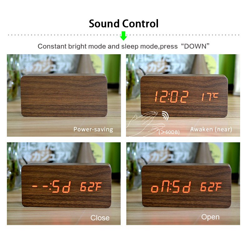 JAM LED DIGITAL WOOD MEJA ALARM ADA KALENDER SUHU TEMPERATUR