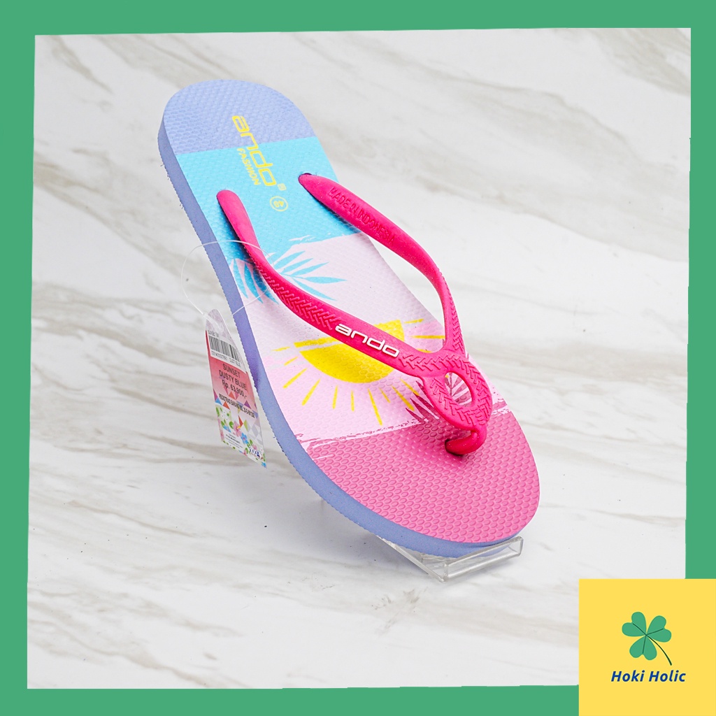 Ando Rossby - Sandal Jepit Wanita Lucu Terbaru - Motif Matahari - Sendal Jepit Ando - Sandal Ando Sunset