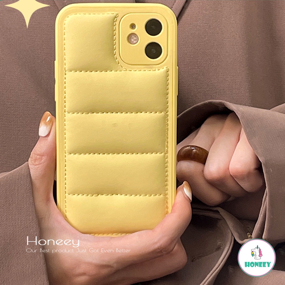 Soft Case TPU Tebal Shockproof Motif Jaket Down 3D Kuning Untuk IPhone 14 13 12 11 Pro Max X XS XR 8 7 Plus