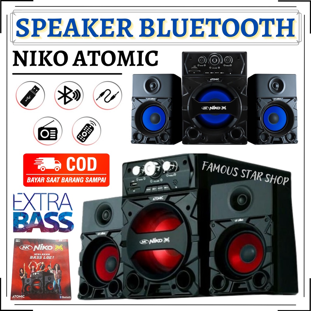 Speaker Bluetooth NIKO ATOMIC - SUARA MANTAP - Speaker Super Bass Niko Slank ATOMIC - Speaker 2.1 Bl